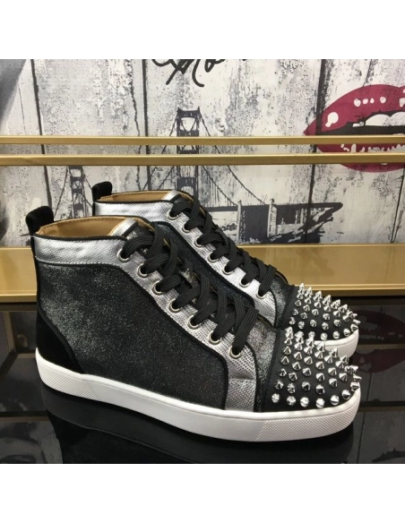 Christian Louboutin Lou Spikes Oralto High-top Sneakers Nubuck And Leather Black Outlet Sale