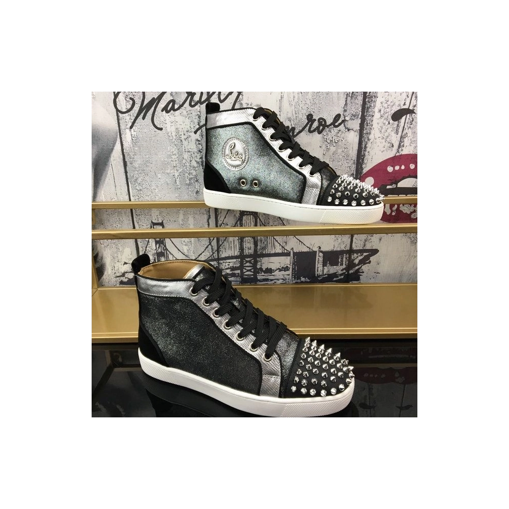 Christian Louboutin Lou Spikes Oralto High-top Sneakers Nubuck And Leather Black Outlet Sale