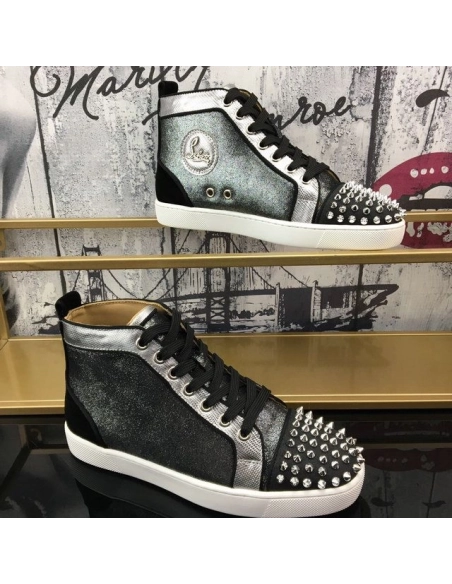 Christian Louboutin Lou Spikes Oralto High-top Sneakers Nubuck And Leather Black Outlet Sale