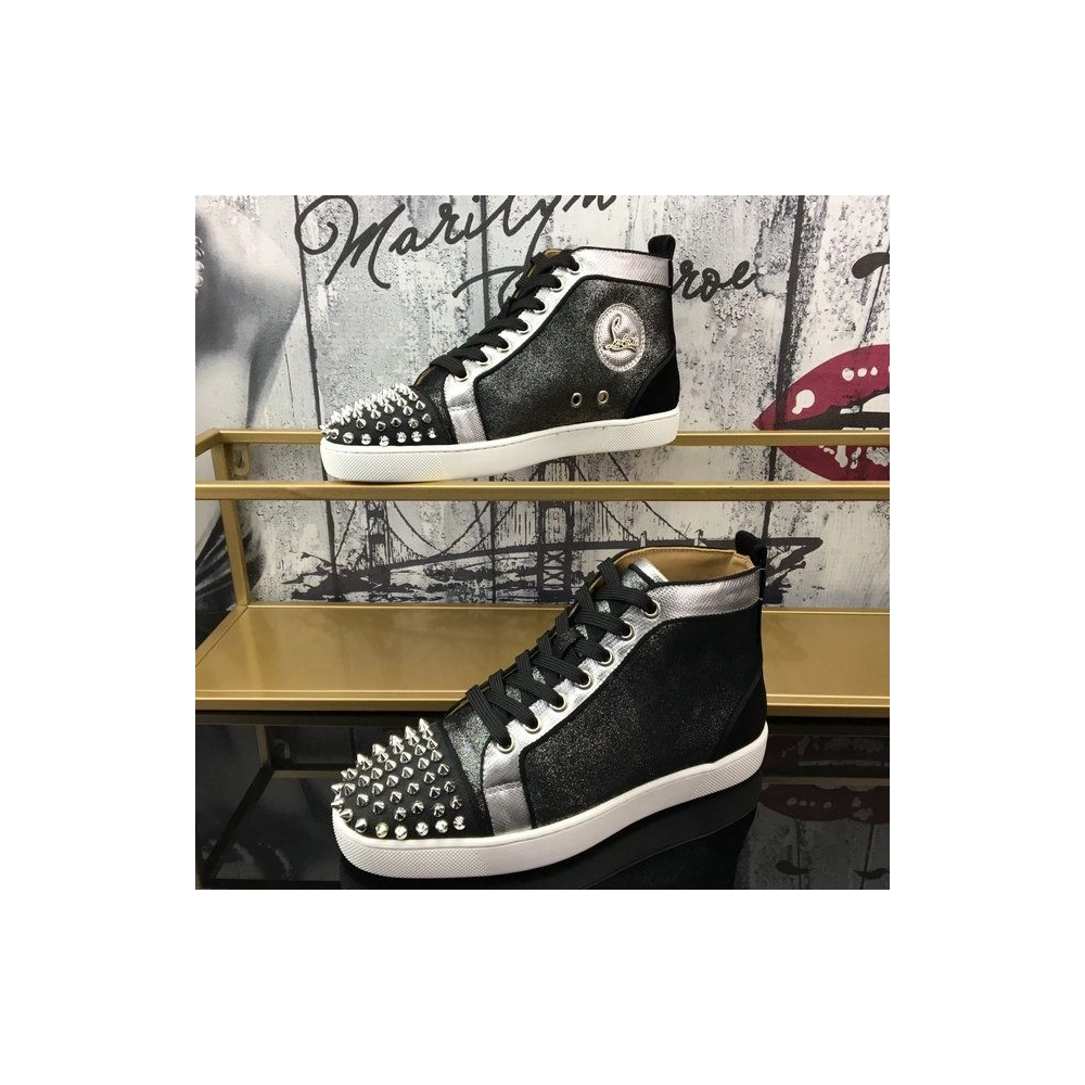 Christian Louboutin Lou Spikes Oralto High-top Sneakers Nubuck And Leather Black Outlet Sale
