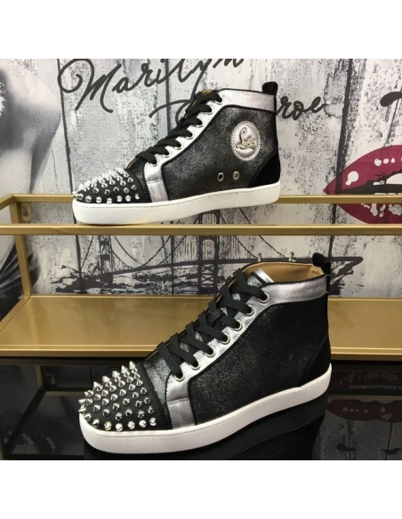 Christian Louboutin Lou Spikes Oralto High-top Sneakers Nubuck And Leather Black Outlet Sale