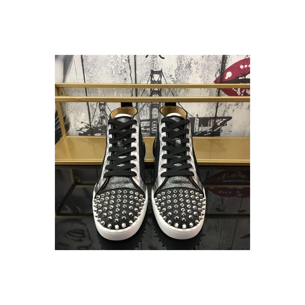 Christian Louboutin Lou Spikes Oralto High-top Sneakers Nubuck And Leather Black Outlet Sale