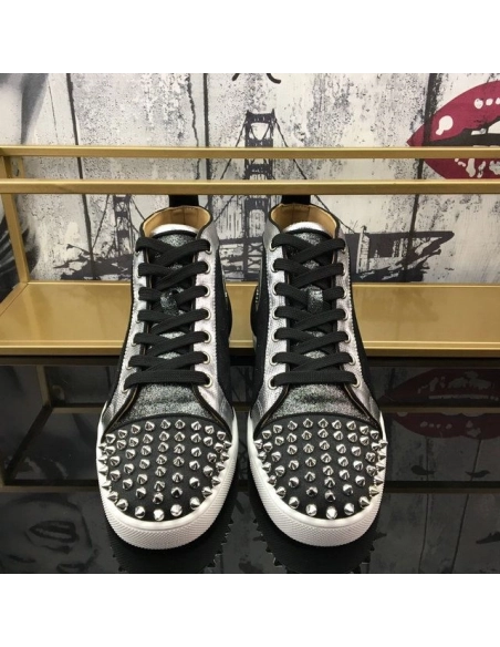 Christian Louboutin Lou Spikes Oralto High-top Sneakers Nubuck And Leather Black Outlet Sale