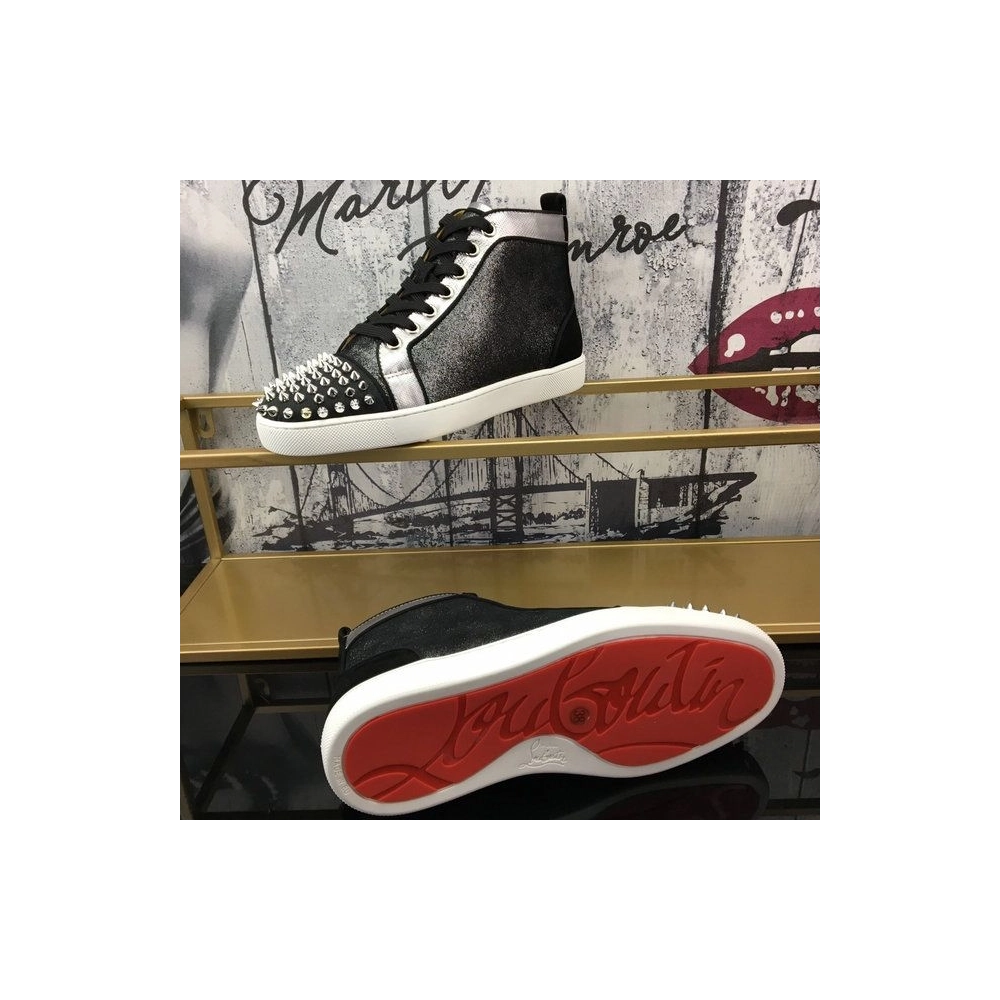 Christian Louboutin Lou Spikes Oralto High-top Sneakers Nubuck And Leather Black Outlet Sale