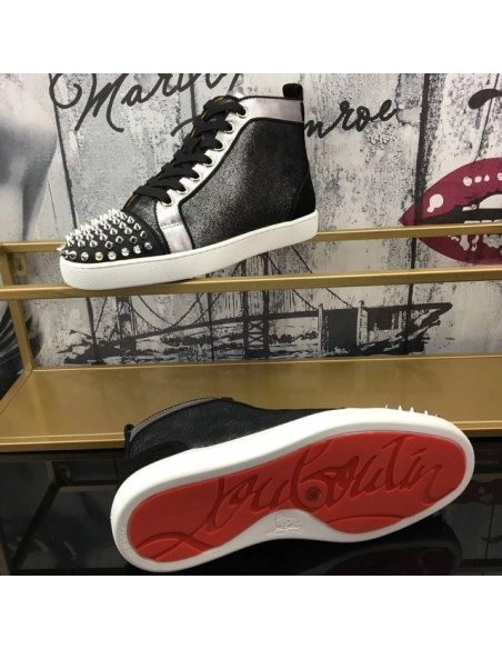 Christian Louboutin Lou Spikes Oralto High-top Sneakers Nubuck And Leather Black Outlet Sale