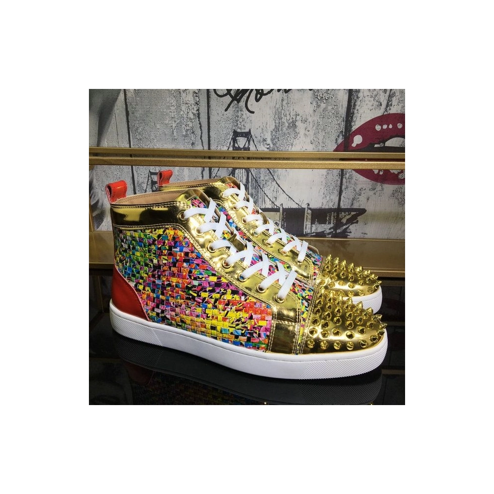 Cheap Christian Louboutin Lou Spike Orlato High-top Sneakers Leather Multicolor Sale Online