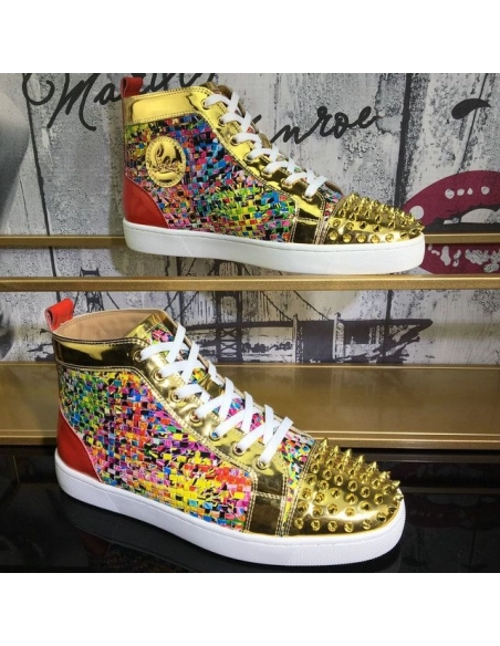 Cheap Christian Louboutin Lou Spike Orlato High-top Sneakers Leather Multicolor Sale Online