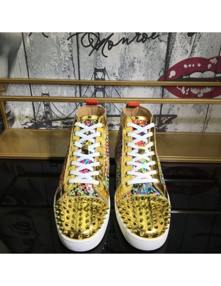 Cheap Christian Louboutin Lou Spike Orlato High-top Sneakers Leather Multicolor Sale Online