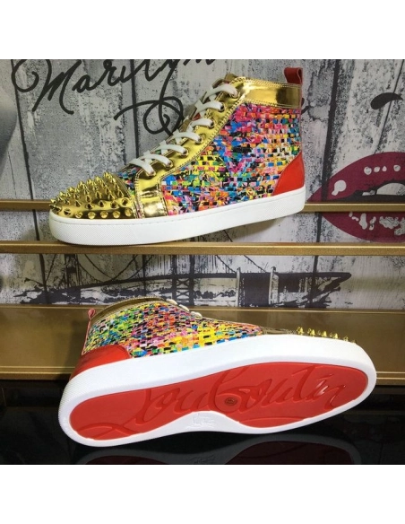 Cheap Christian Louboutin Lou Spike Orlato High-top Sneakers Leather Multicolor Sale Online