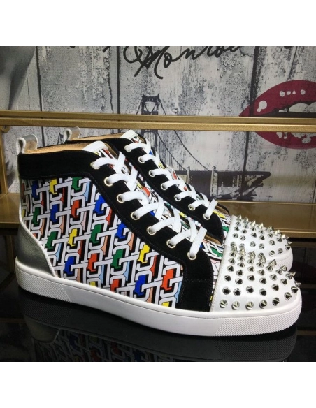 Cheap Christian Louboutin Lou Spike Orlato High-top Sneakers Cl Logo Multicolor on Sale