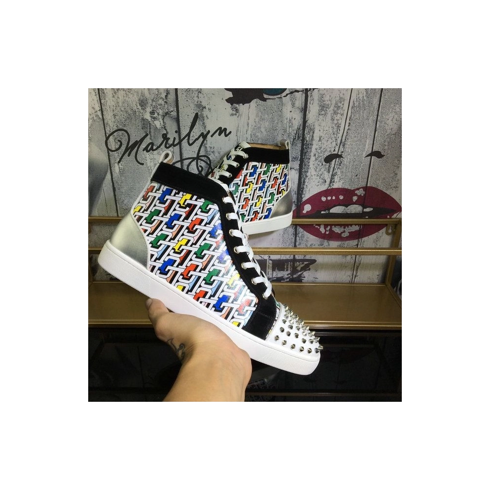 Cheap Christian Louboutin Lou Spike Orlato High-top Sneakers Cl Logo Multicolor on Sale