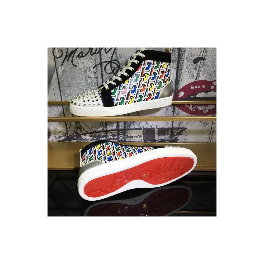 Cheap Christian Louboutin Lou Spike Orlato High-top Sneakers Cl Logo Multicolor on Sale
