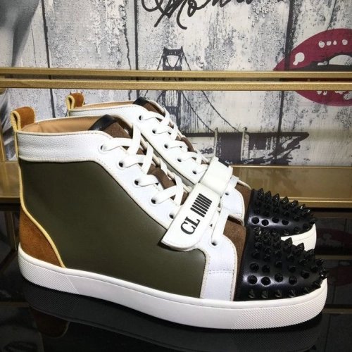 Cheap Christian Louboutin Louis Orlato Flat Spikes High-Top Sneakers Suede and Fabric Black Sale Online