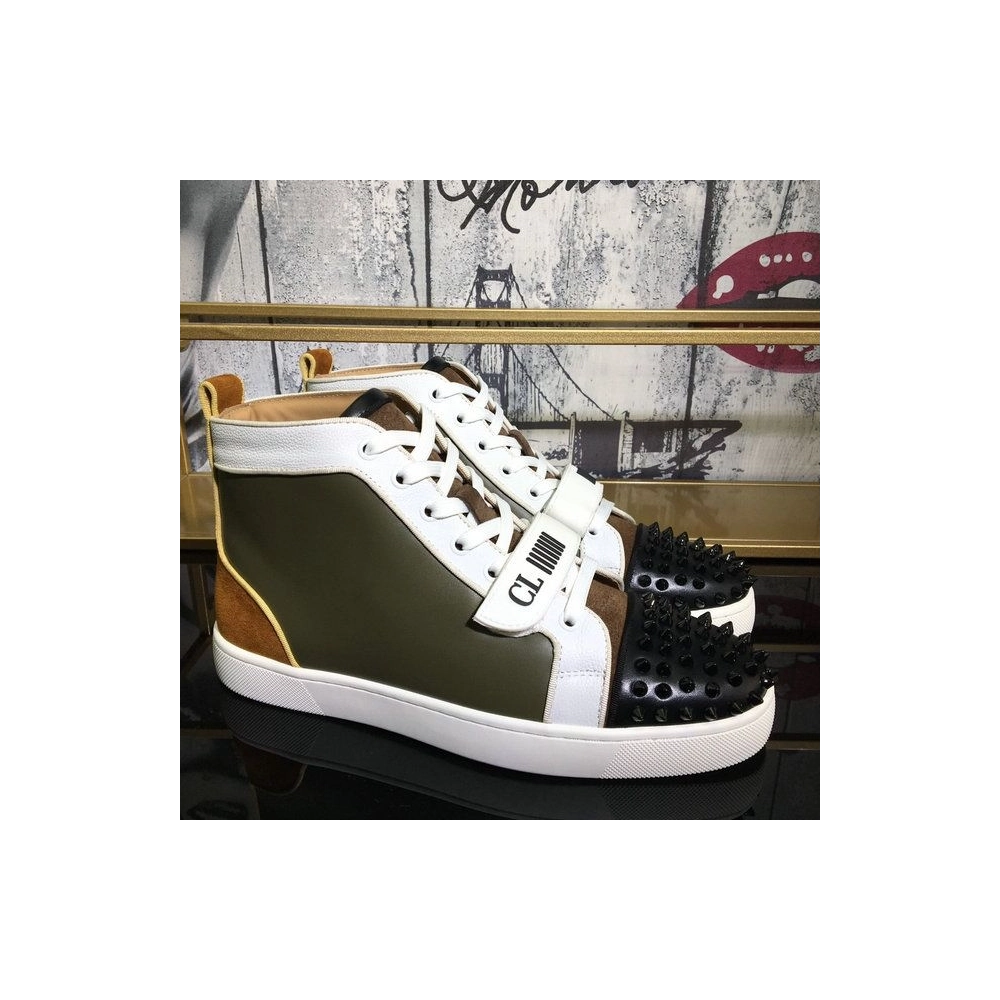 Cheap Christian Louboutin Louis Orlato Flat Spikes High-Top Sneakers Suede and Fabric Black Sale Online