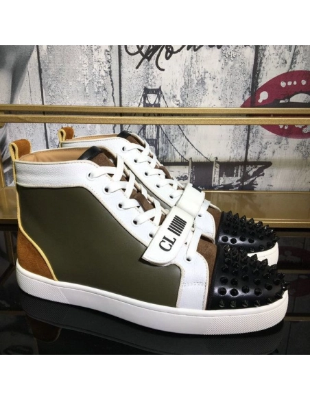 Cheap Christian Louboutin Louis Orlato Flat Spikes High-Top Sneakers Suede and Fabric Black Sale Online