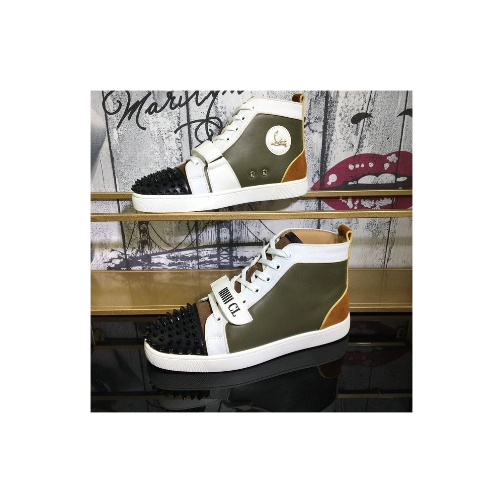 Cheap Christian Louboutin Louis Orlato Flat Spikes High-Top Sneakers Suede and Fabric Black Sale Online