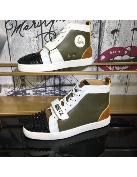 Cheap Christian Louboutin Louis Orlato Flat Spikes High-Top Sneakers Suede and Fabric Black Sale Online