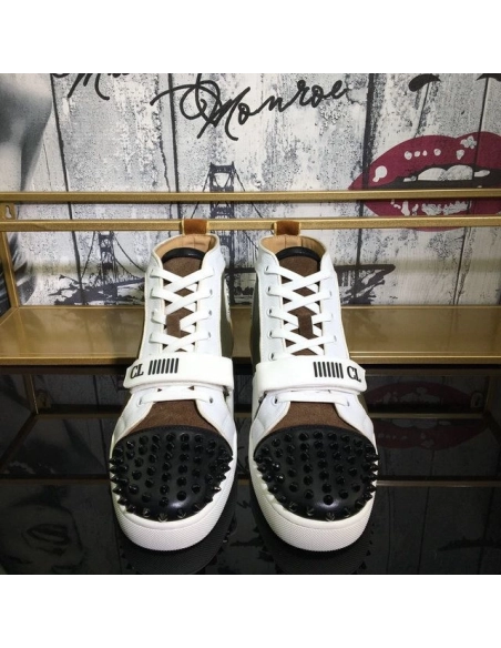 Cheap Christian Louboutin Louis Orlato Flat Spikes High-Top Sneakers Suede and Fabric Black Sale Online