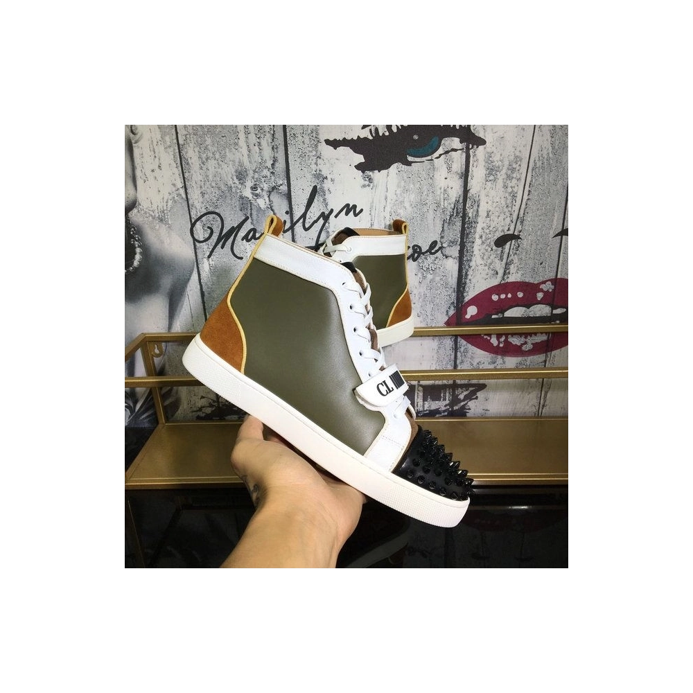 Cheap Christian Louboutin Louis Orlato Flat Spikes High-Top Sneakers Suede and Fabric Black Sale Online