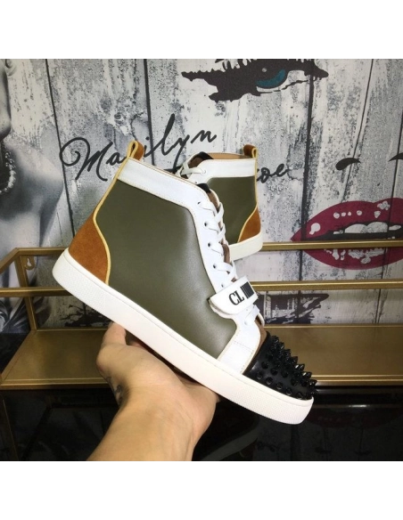 Cheap Christian Louboutin Louis Orlato Flat Spikes High-Top Sneakers Suede and Fabric Black Sale Online