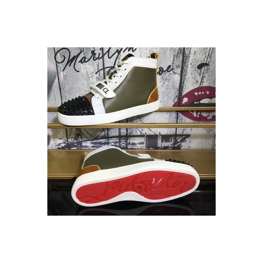 Cheap Christian Louboutin Louis Orlato Flat Spikes High-Top Sneakers Suede and Fabric Black Sale Online