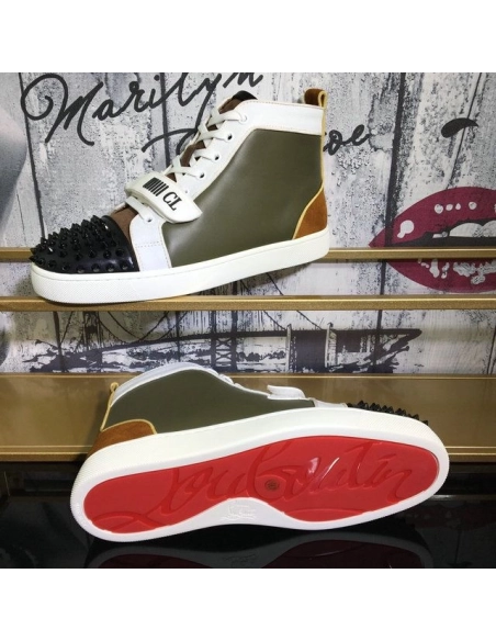 Cheap Christian Louboutin Louis Orlato Flat Spikes High-Top Sneakers Suede and Fabric Black Sale Online