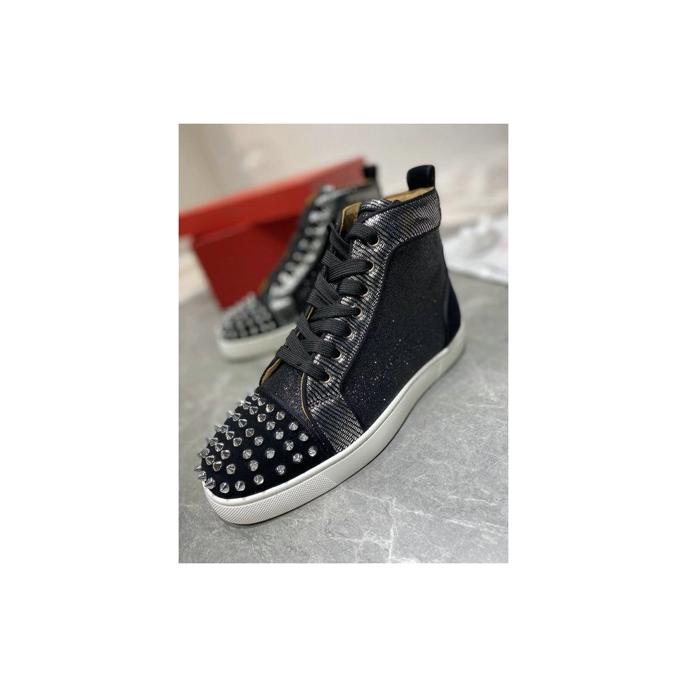 Fake Christian Louboutin Lou Spikes Orlato High-top Sneakers Nubuck And Leather Black