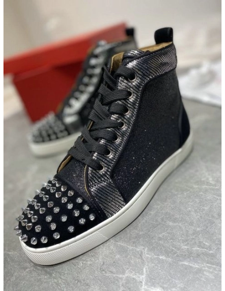 Fake Christian Louboutin Lou Spikes Orlato High-top Sneakers Nubuck And Leather Black