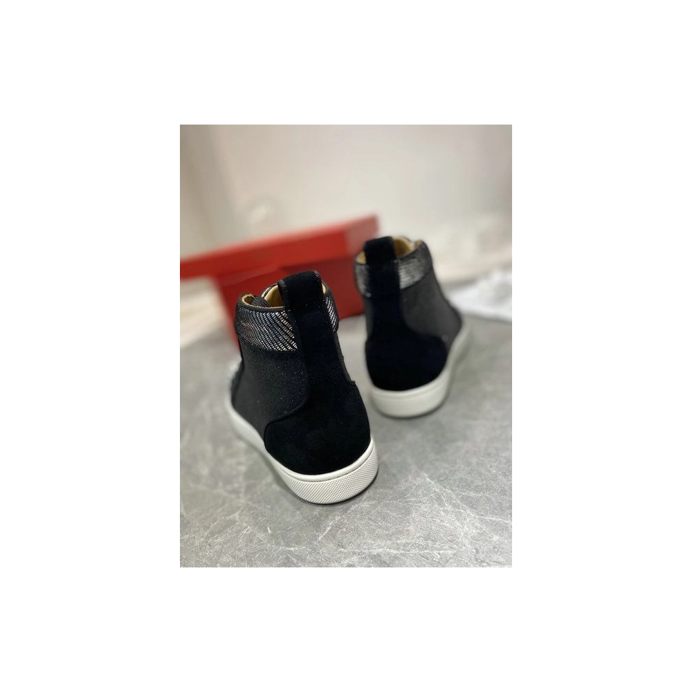 Fake Christian Louboutin Lou Spikes Orlato High-top Sneakers Nubuck And Leather Black