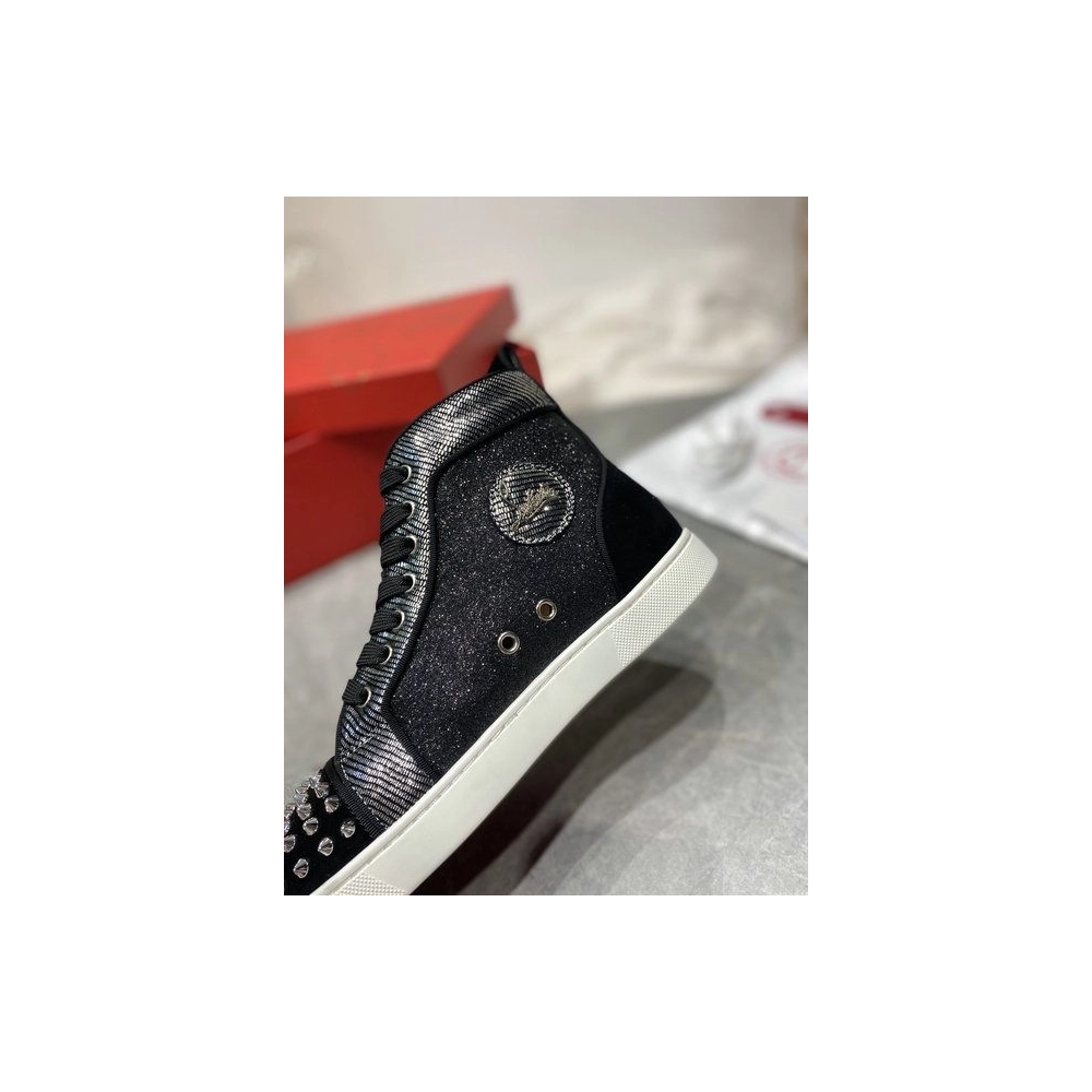 Fake Christian Louboutin Lou Spikes Orlato High-top Sneakers Nubuck And Leather Black