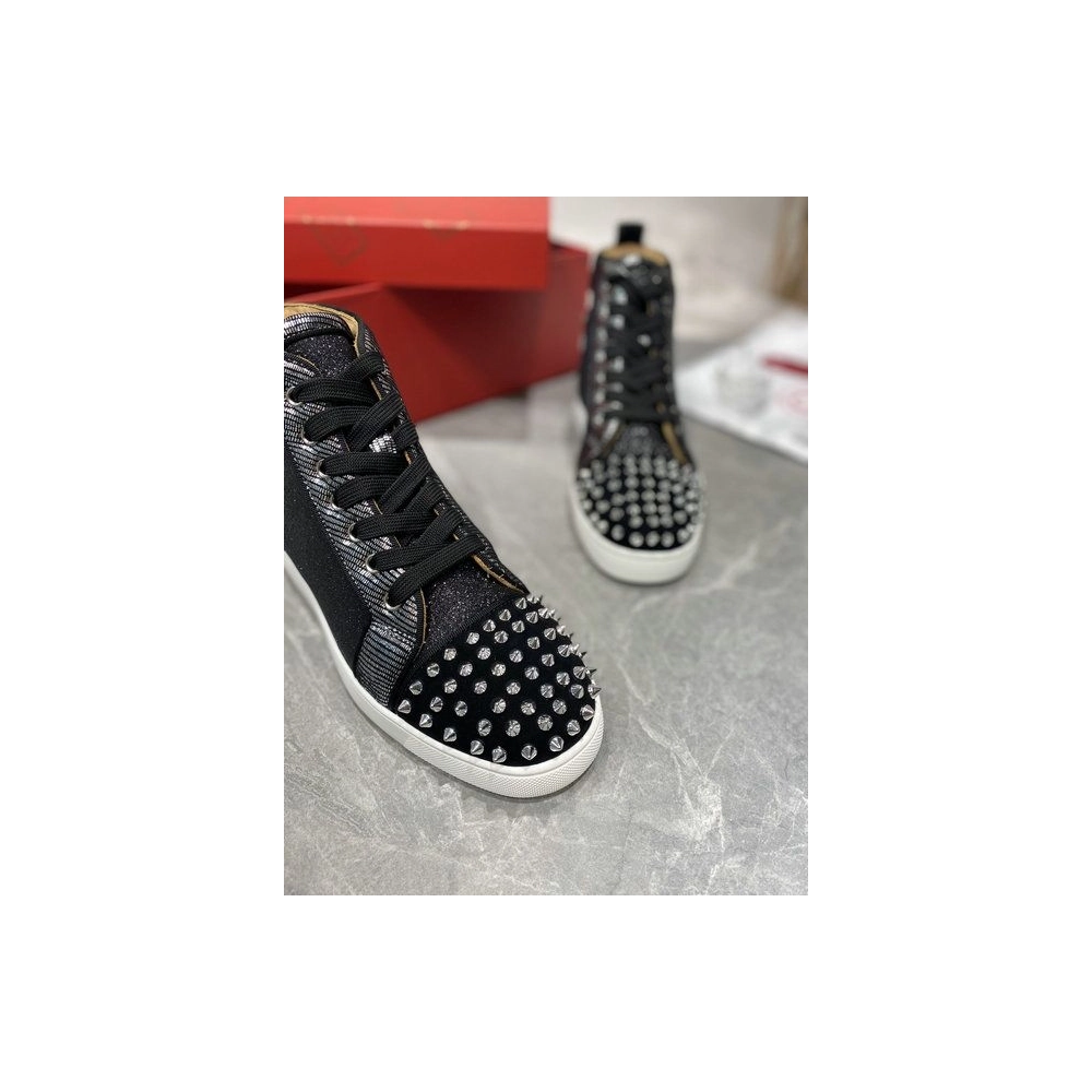 Fake Christian Louboutin Lou Spikes Orlato High-top Sneakers Nubuck And Leather Black