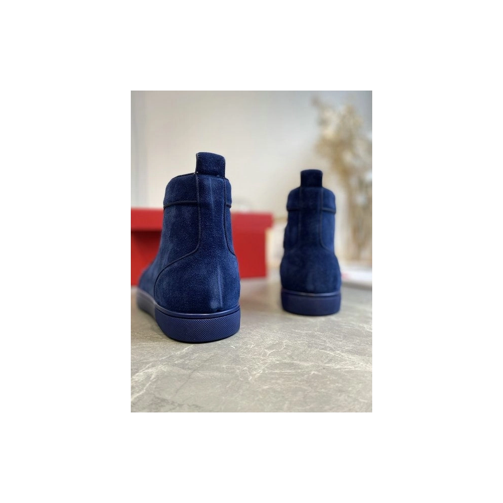 Discount Christian Louboutin Lou Spikes High-top Sneakers Suede Navy Blue Outlet Sale