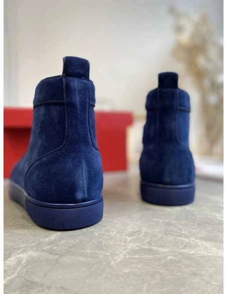 Discount Christian Louboutin Lou Spikes High-top Sneakers Suede Navy Blue Outlet Sale