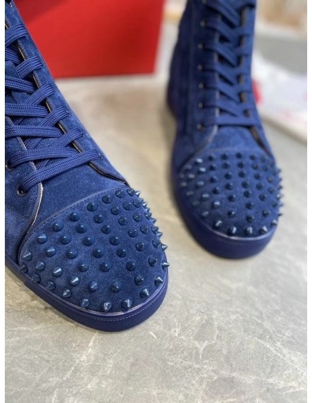 Discount Christian Louboutin Lou Spikes High-top Sneakers Suede Navy Blue Outlet Sale