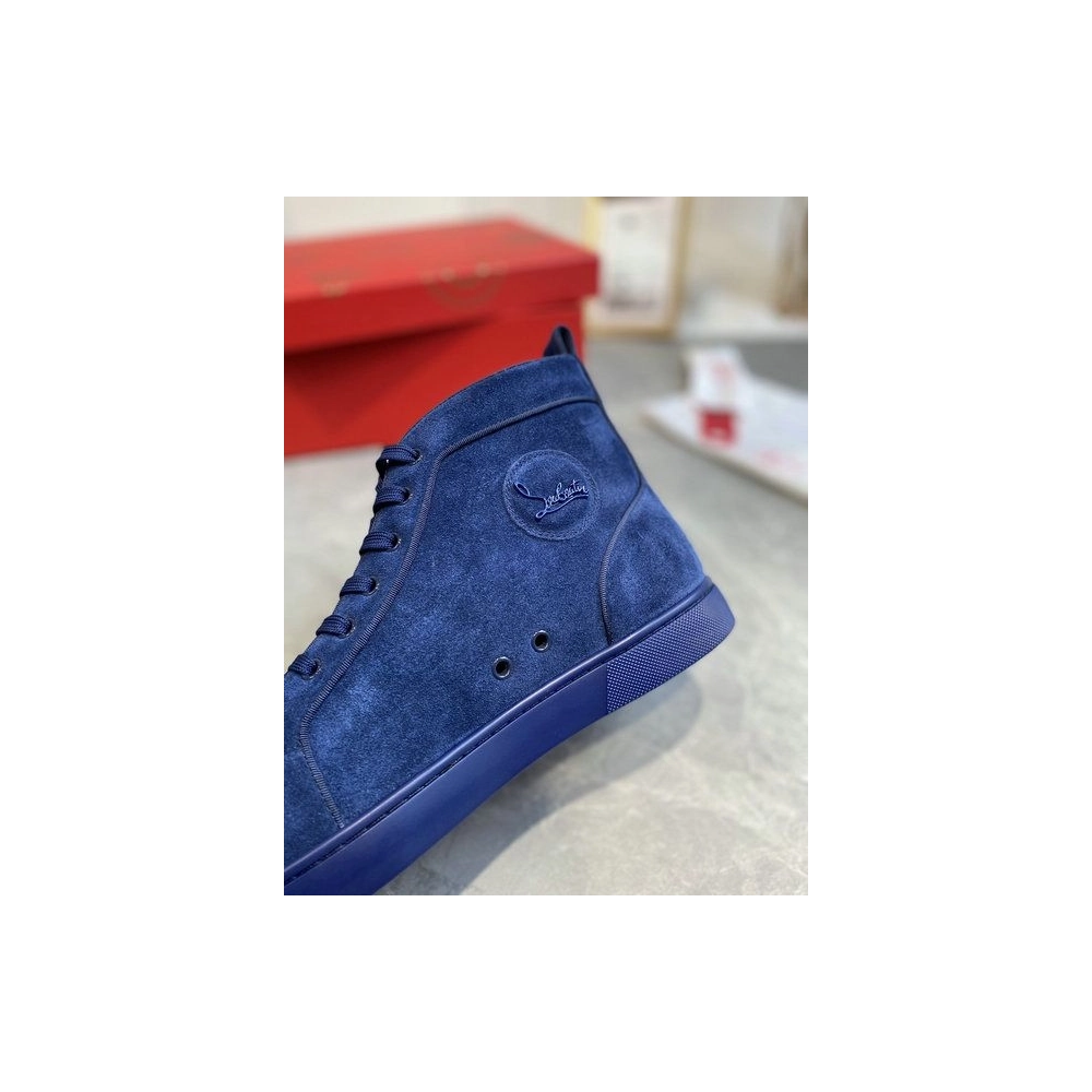 Discount Christian Louboutin Lou Spikes High-top Sneakers Suede Navy Blue Outlet Sale
