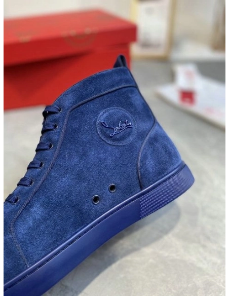 Discount Christian Louboutin Lou Spikes High-top Sneakers Suede Navy Blue Outlet Sale