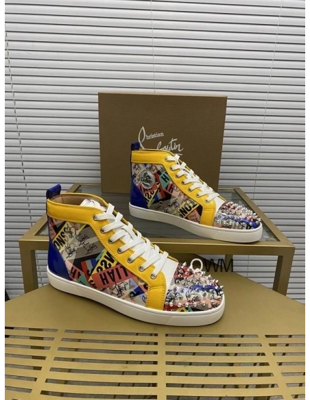 Discount Christian Louboutin Lou Spikes Loubiballage High-top Sneakers With Spikes In Version Multi