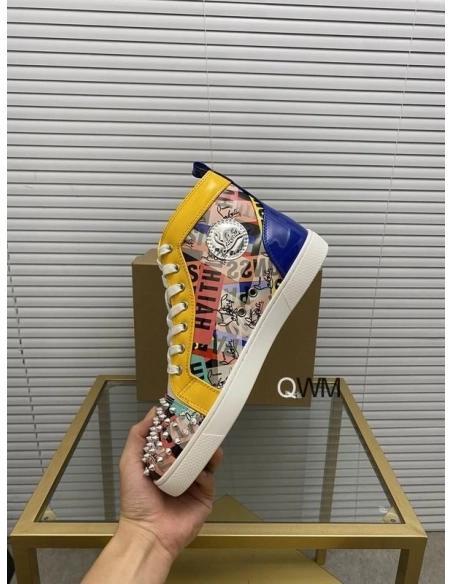 Discount Christian Louboutin Lou Spikes Loubiballage High-top Sneakers With Spikes In Version Multi