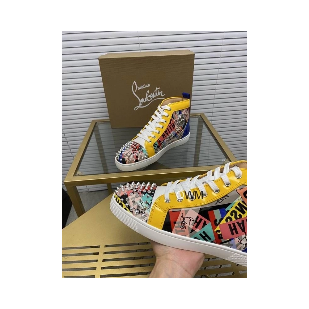 Discount Christian Louboutin Lou Spikes Loubiballage High-top Sneakers With Spikes In Version Multi