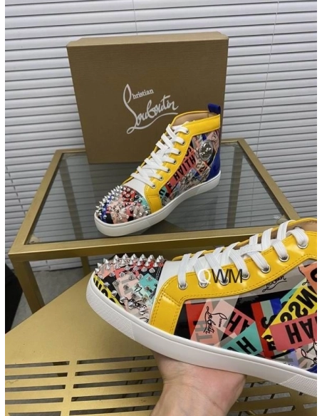 Discount Christian Louboutin Lou Spikes Loubiballage High-top Sneakers With Spikes In Version Multi