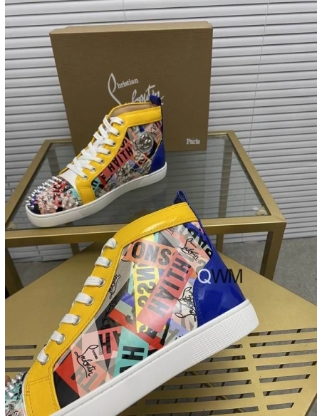 Discount Christian Louboutin Lou Spikes Loubiballage High-top Sneakers With Spikes In Version Multi