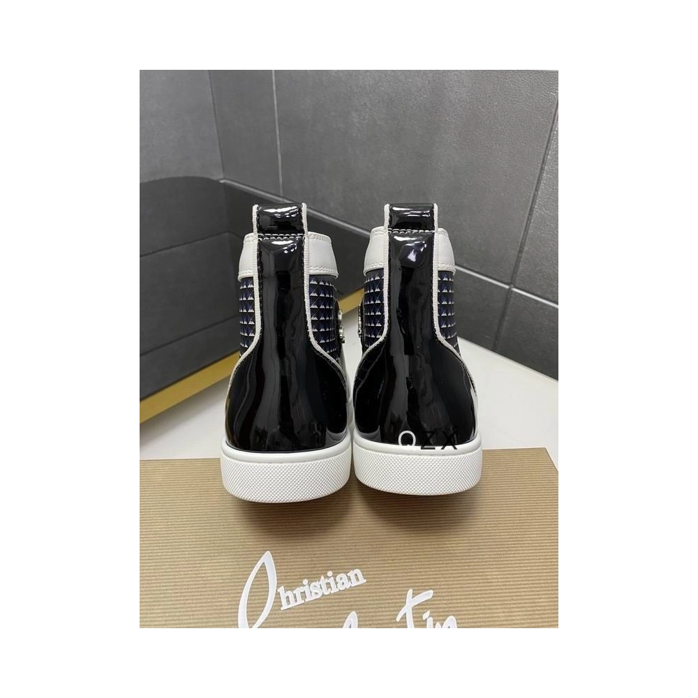 Fake Christian Louboutin Lou Spikes Orlato High-top Sneakers Canvas And Leather Black White Navy