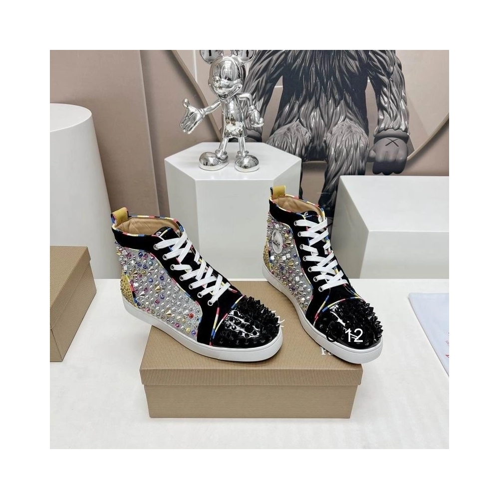 Fake Christian Louboutin Lou Spikes High-top Sneakers Patent Leather Multicolor