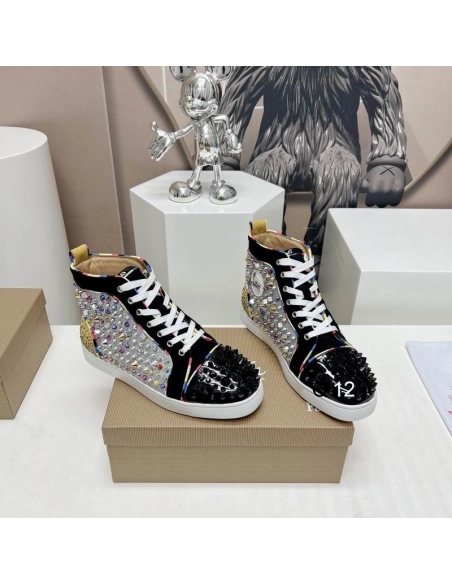 Fake Christian Louboutin Lou Spikes High-top Sneakers Patent Leather Multicolor