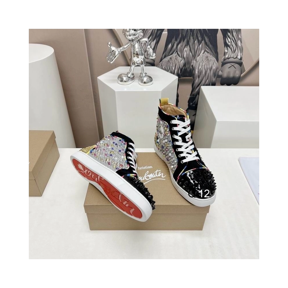 Fake Christian Louboutin Lou Spikes High-top Sneakers Patent Leather Multicolor