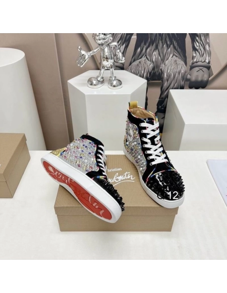 Fake Christian Louboutin Lou Spikes High-top Sneakers Patent Leather Multicolor