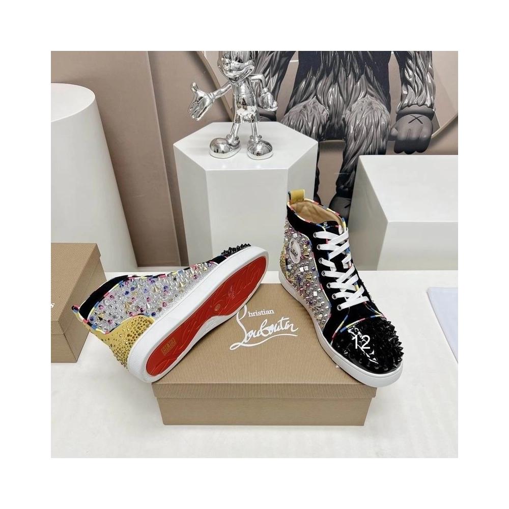 Fake Christian Louboutin Lou Spikes High-top Sneakers Patent Leather Multicolor