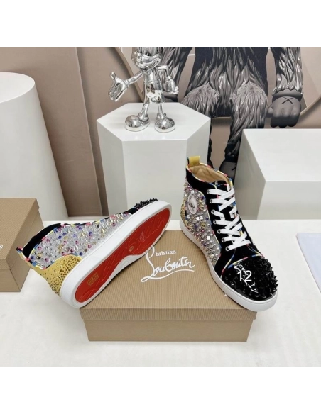 Fake Christian Louboutin Lou Spikes High-top Sneakers Patent Leather Multicolor