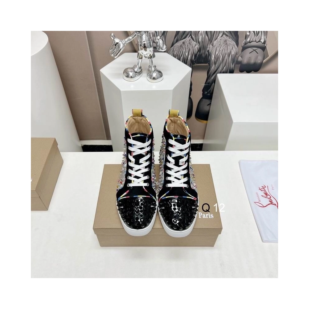 Fake Christian Louboutin Lou Spikes High-top Sneakers Patent Leather Multicolor
