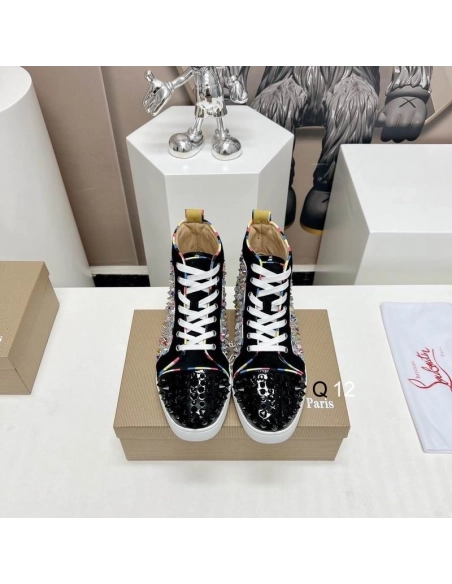 Fake Christian Louboutin Lou Spikes High-top Sneakers Patent Leather Multicolor